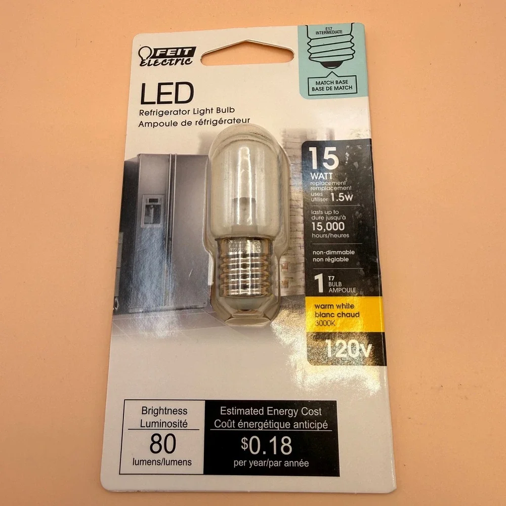 Feit Electric T7 LED Light Bulb, 15W Equivalent, 1.5W,‎ 80 Lumens, E17 Base, War